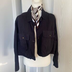 Cropped cotton linen jacket